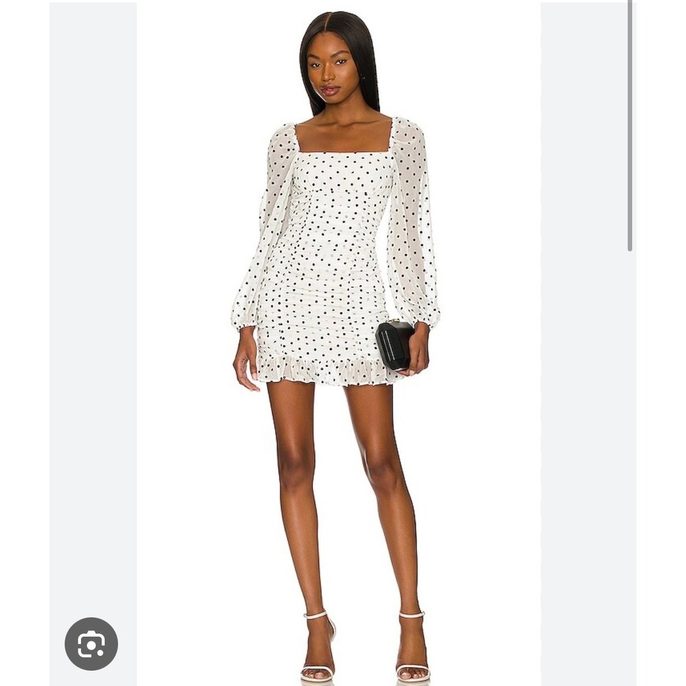 Lovers and Friends $188 Arielle White Polka Dot Ruched Mini Dress Women's XS
